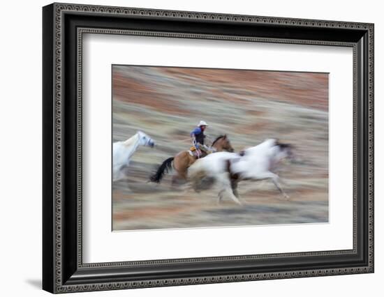 Cowboy at Full Gallop in Motion-Terry Eggers-Framed Photographic Print