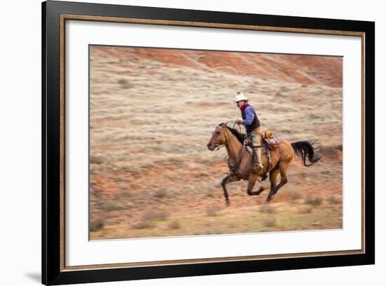 Cowboy at Full Gallop-Terry Eggers-Framed Photographic Print
