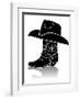Cowboy Boot And Western Hat.Black Graphic Image On White-GeraKTV-Framed Art Print