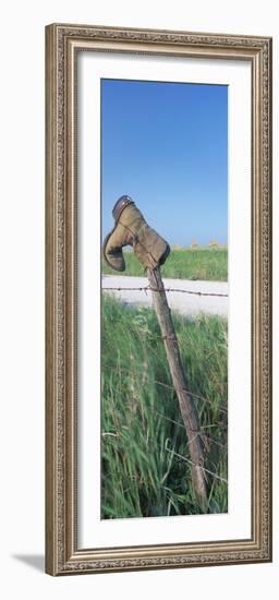 Cowboy Boot on a Fence, Pottawatomie County, Kansas, USA-null-Framed Photographic Print