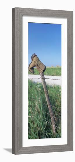 Cowboy Boot on a Fence, Pottawatomie County, Kansas, USA-null-Framed Photographic Print