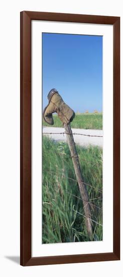 Cowboy Boot on a Fence, Pottawatomie County, Kansas, USA-null-Framed Photographic Print