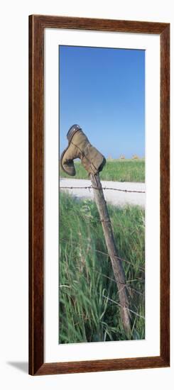 Cowboy Boot on a Fence, Pottawatomie County, Kansas, USA-null-Framed Photographic Print