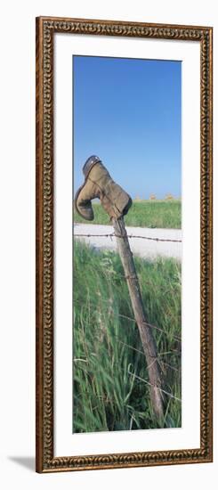 Cowboy Boot on a Fence, Pottawatomie County, Kansas, USA-null-Framed Photographic Print