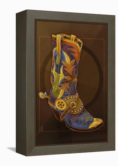 Cowboy Boot-Lantern Press-Framed Stretched Canvas