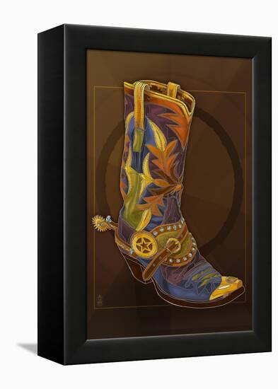 Cowboy Boot-Lantern Press-Framed Stretched Canvas