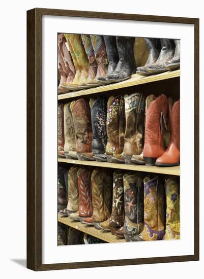 Cowboy Boots Lining the Shelves, Austin, Texas, United States of America, North America-Gavin-Framed Photographic Print