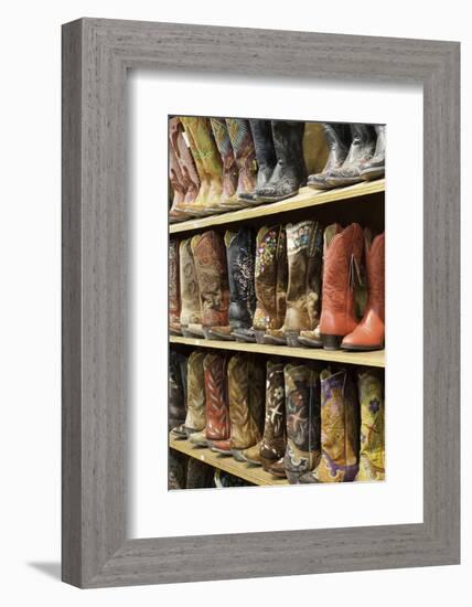 Cowboy Boots Lining the Shelves, Austin, Texas, United States of America, North America-Gavin-Framed Photographic Print