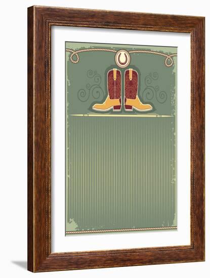 Cowboy Boots.Vintage Western Decor Background with Rope and Horseshoe-Tancha-Framed Art Print