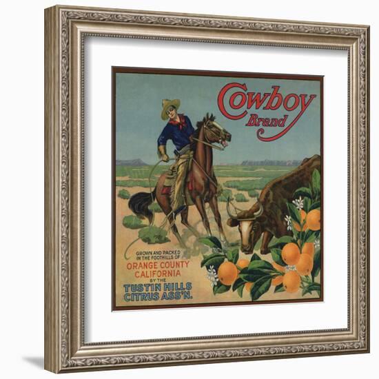 Cowboy Brand - Tustin, California - Citrus Crate Label-Lantern Press-Framed Art Print