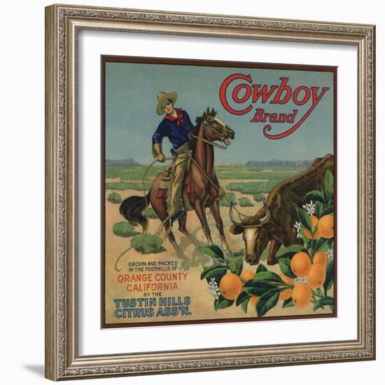 Cowboy Brand - Tustin, California - Citrus Crate Label-Lantern Press-Framed Art Print