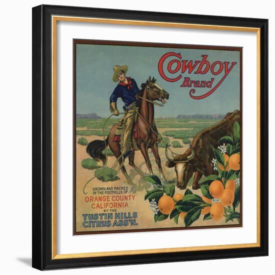 Cowboy Brand - Tustin, California - Citrus Crate Label-Lantern Press-Framed Art Print