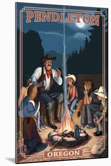 Cowboy Campfire Story Telling - Pendleton, Oregon-Lantern Press-Mounted Art Print