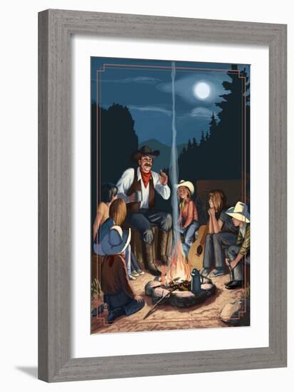 Cowboy Campfire Story Telling-Lantern Press-Framed Art Print