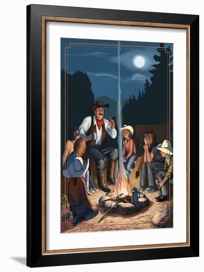 Cowboy Campfire Story Telling-Lantern Press-Framed Art Print