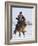 Cowboy Cantering Through Snow on Chestnut Red Dun Quarter Horse Gelding, Berthoud, Colorado, USA-Carol Walker-Framed Photographic Print