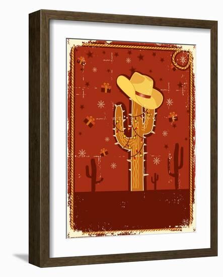 Cowboy Christmas Card for Text.Vintage Poster-GeraKTV-Framed Art Print