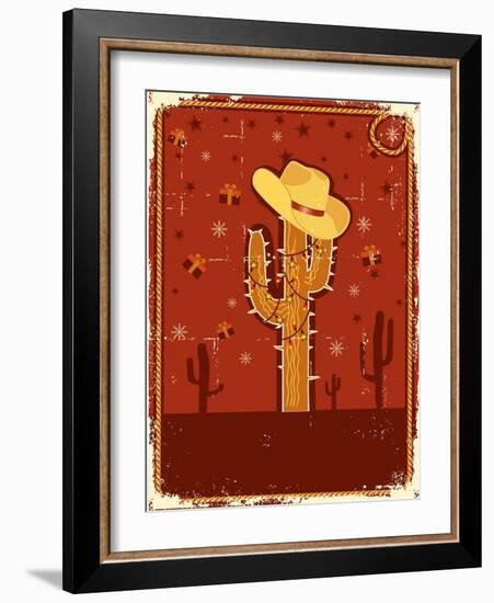 Cowboy Christmas Card for Text.Vintage Poster-GeraKTV-Framed Art Print