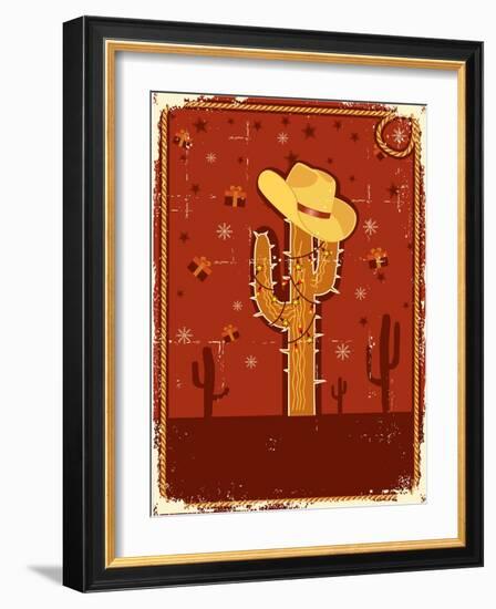 Cowboy Christmas Card for Text.Vintage Poster-GeraKTV-Framed Art Print