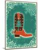 Cowboy Christmas Card with Boot and Holiday Decoration.Vintage Poster-GeraKTV-Mounted Art Print