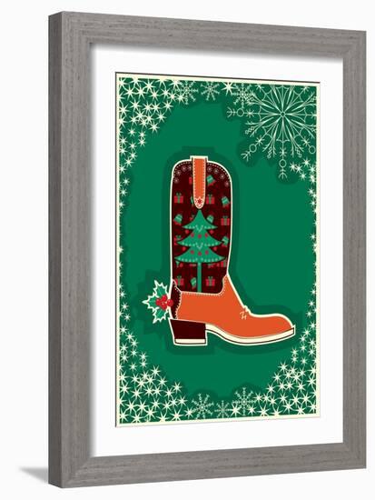 Cowboy Christmas Card with Boot Decoration-GeraKTV-Framed Art Print