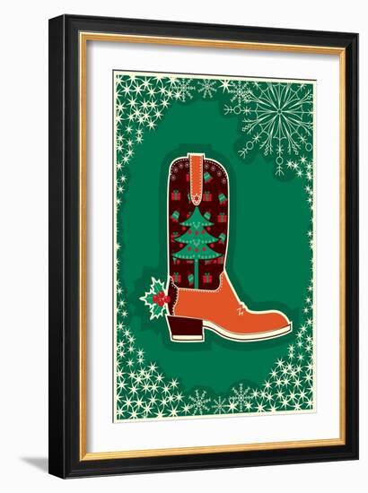 Cowboy Christmas Card with Boot Decoration-GeraKTV-Framed Art Print