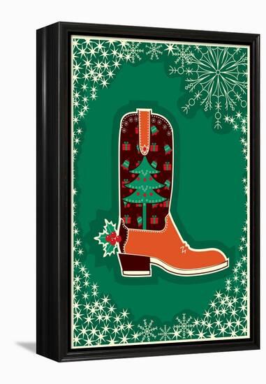 Cowboy Christmas Card with Boot Decoration-GeraKTV-Framed Stretched Canvas