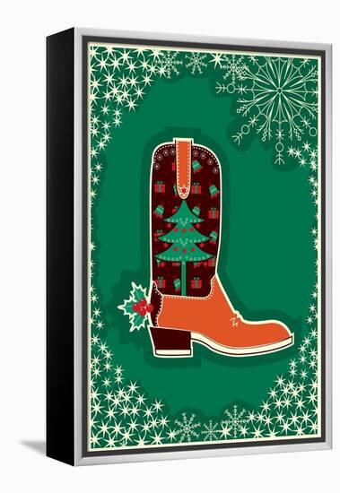 Cowboy Christmas Card with Boot Decoration-GeraKTV-Framed Stretched Canvas