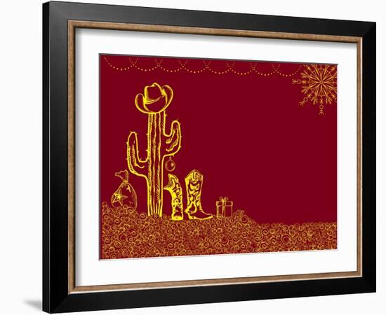 Cowboy Christmas Card with Holiday Elements and Decoration for Text-GeraKTV-Framed Art Print