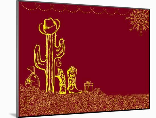 Cowboy Christmas Card with Holiday Elements and Decoration for Text-GeraKTV-Mounted Art Print