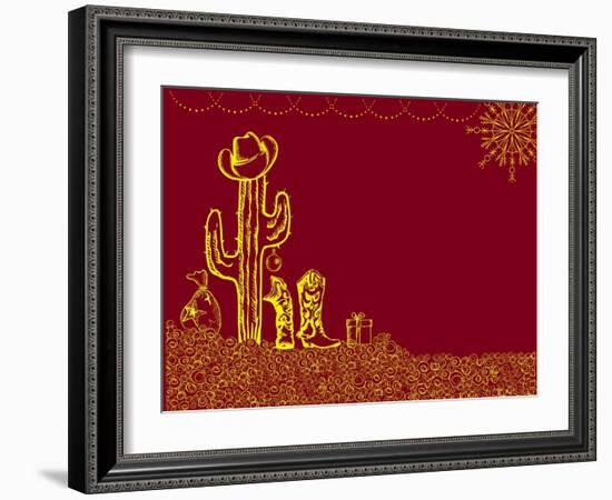 Cowboy Christmas Card with Holiday Elements and Decoration for Text-GeraKTV-Framed Art Print