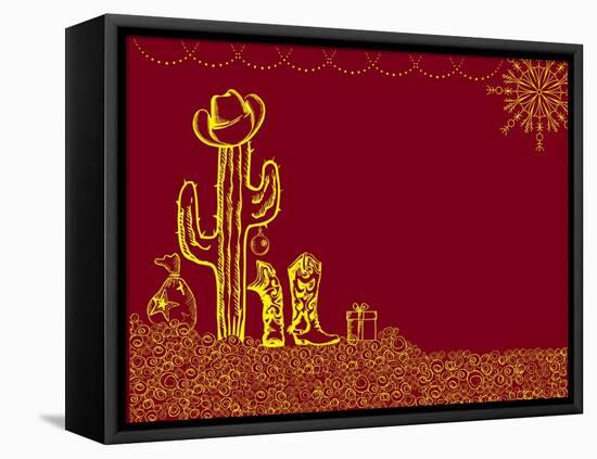 Cowboy Christmas Card with Holiday Elements and Decoration for Text-GeraKTV-Framed Stretched Canvas