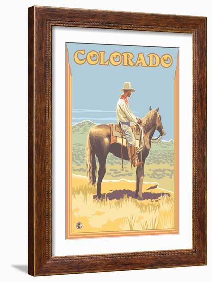 Cowboy - Colorado-Lantern Press-Framed Art Print