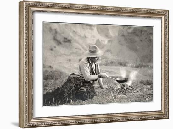 Cowboy Cooking over Campfire-null-Framed Premium Giclee Print