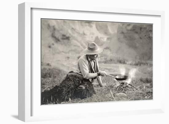 Cowboy Cooking over Campfire-null-Framed Premium Giclee Print