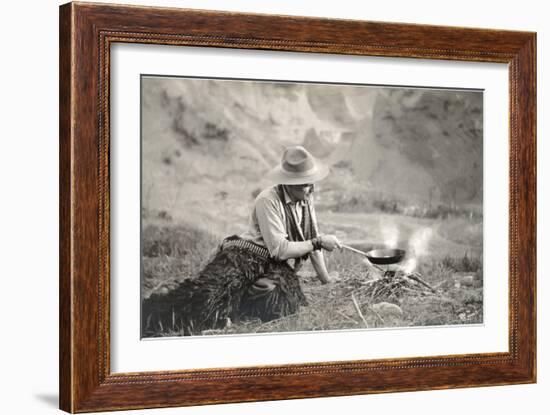 Cowboy Cooking over Campfire--Framed Art Print