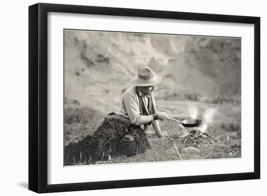 Cowboy Cooking over Campfire-null-Framed Art Print