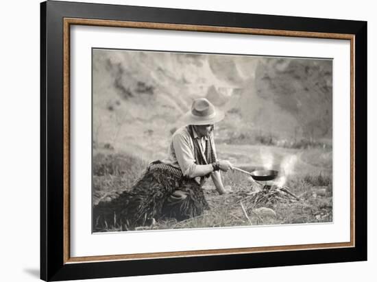 Cowboy Cooking over Campfire-null-Framed Art Print