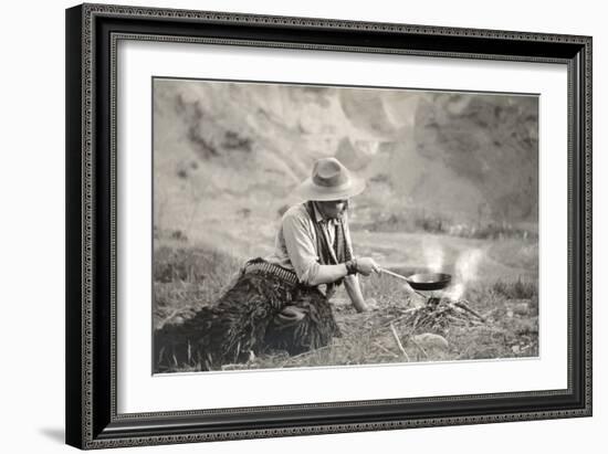 Cowboy Cooking over Campfire-null-Framed Art Print