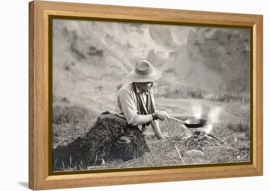 Cowboy Cooking over Campfire-null-Framed Stretched Canvas