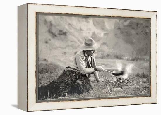 Cowboy Cooking over Campfire-null-Framed Stretched Canvas