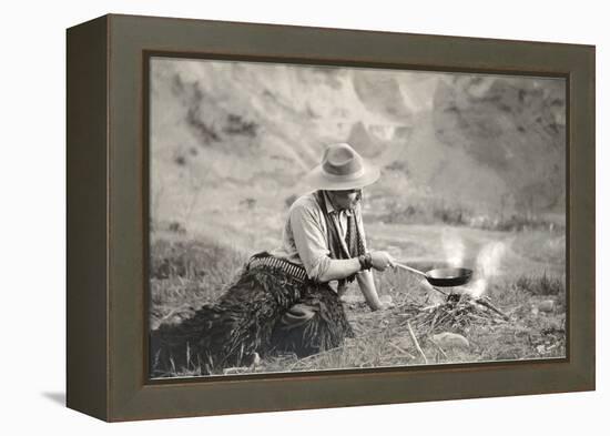 Cowboy Cooking over Campfire-null-Framed Stretched Canvas