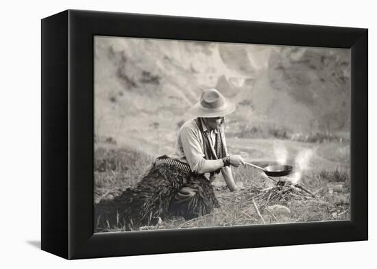 Cowboy Cooking over Campfire-null-Framed Stretched Canvas