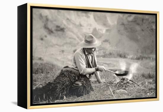 Cowboy Cooking over Campfire-null-Framed Stretched Canvas