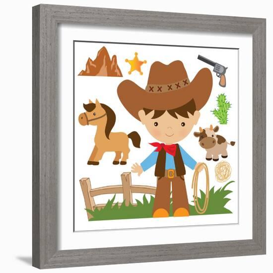 Cowboy,Cute,Boy,Cartoon,Vector,Illustration-Svetlana Peskin-Framed Art Print