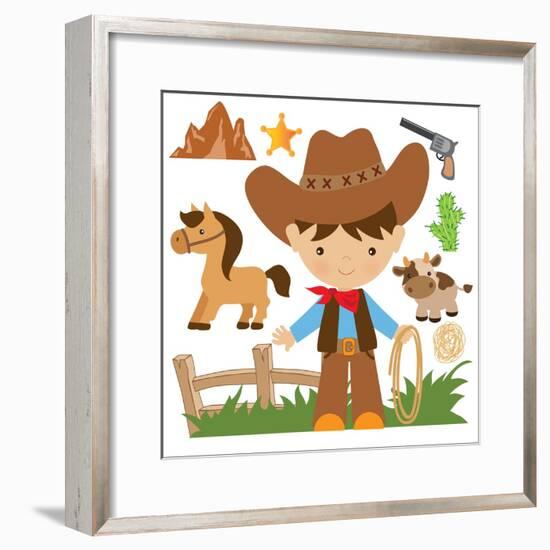 Cowboy,Cute,Boy,Cartoon,Vector,Illustration-Svetlana Peskin-Framed Art Print