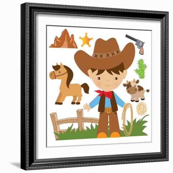 Cowboy,Cute,Boy,Cartoon,Vector,Illustration-Svetlana Peskin-Framed Art Print