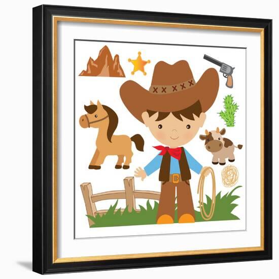 Cowboy,Cute,Boy,Cartoon,Vector,Illustration-Svetlana Peskin-Framed Art Print