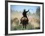 Cowboy Driving Cattle with Lasso through Central Oregon, USA-Janis Miglavs-Framed Photographic Print