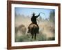Cowboy Driving Cattle with Lasso through Central Oregon, USA-Janis Miglavs-Framed Photographic Print